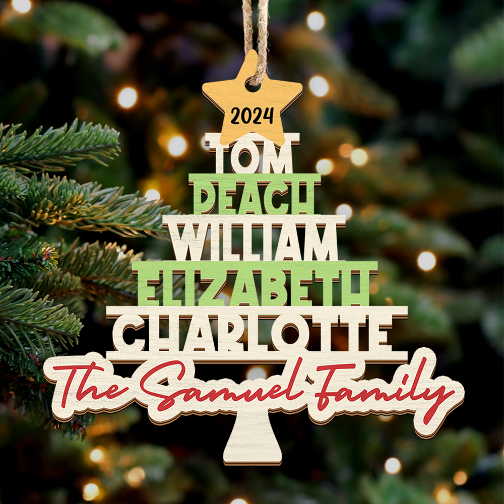 Personalized Wooden Ornament Cutout - Christmas Gift For Family - Multicolor Family Christmas Tree FC