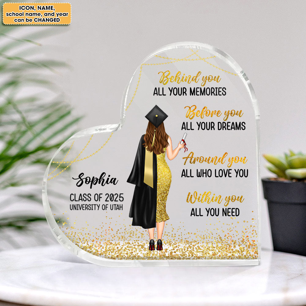 Personalized Class Of 2025 Graduation Girl Heart Shaped Acrylic Plaque, Graduation Gift