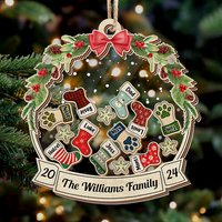 Thumbnail for Personalized Shaker Ornament - Christmas Gift For Family - Christmas Wreath With Stoking Names FC