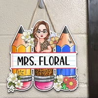 Thumbnail for Custom Teacher Name Pencils Flowers Shaped Door Sign, Gift For Teacher AE