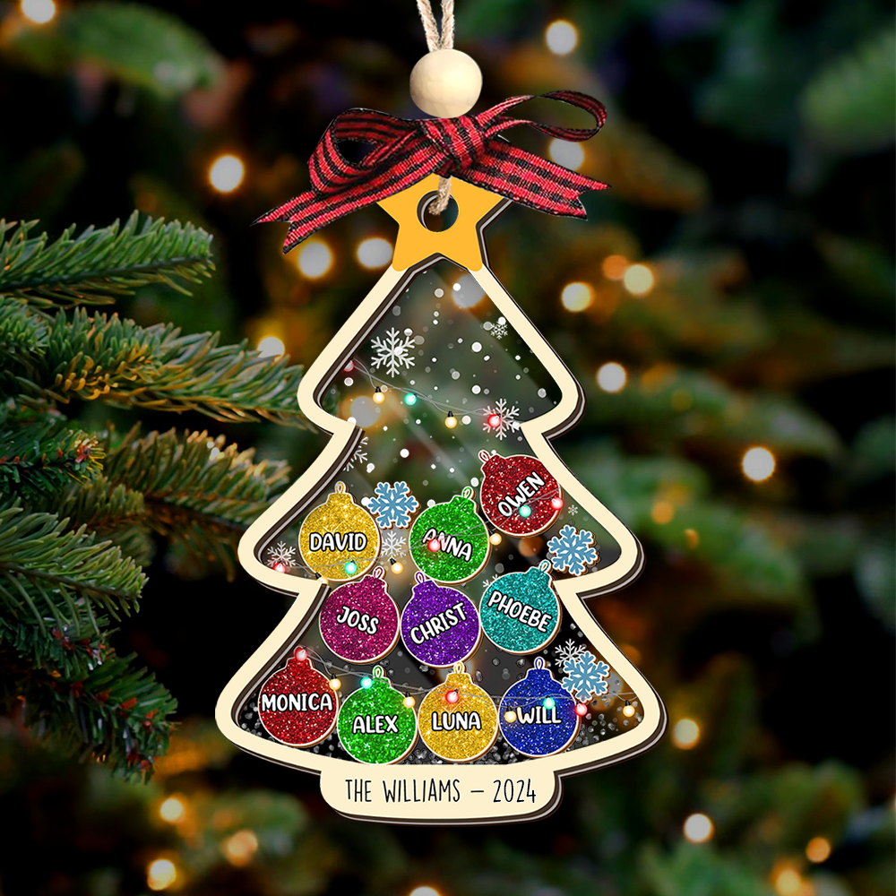 Personalized Shaker Ornament - Christmas Gift For Family - Christmas Tree Colorful Glitter Baubles FC