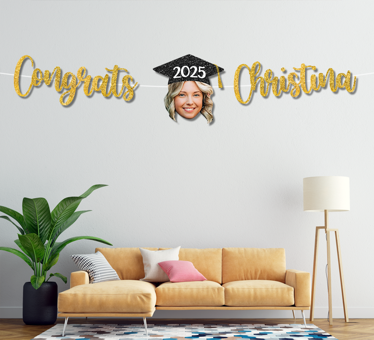 Custom Congrats With Face Photo Glitter Graduation Set Of Banners 2025, Graduation Decorations