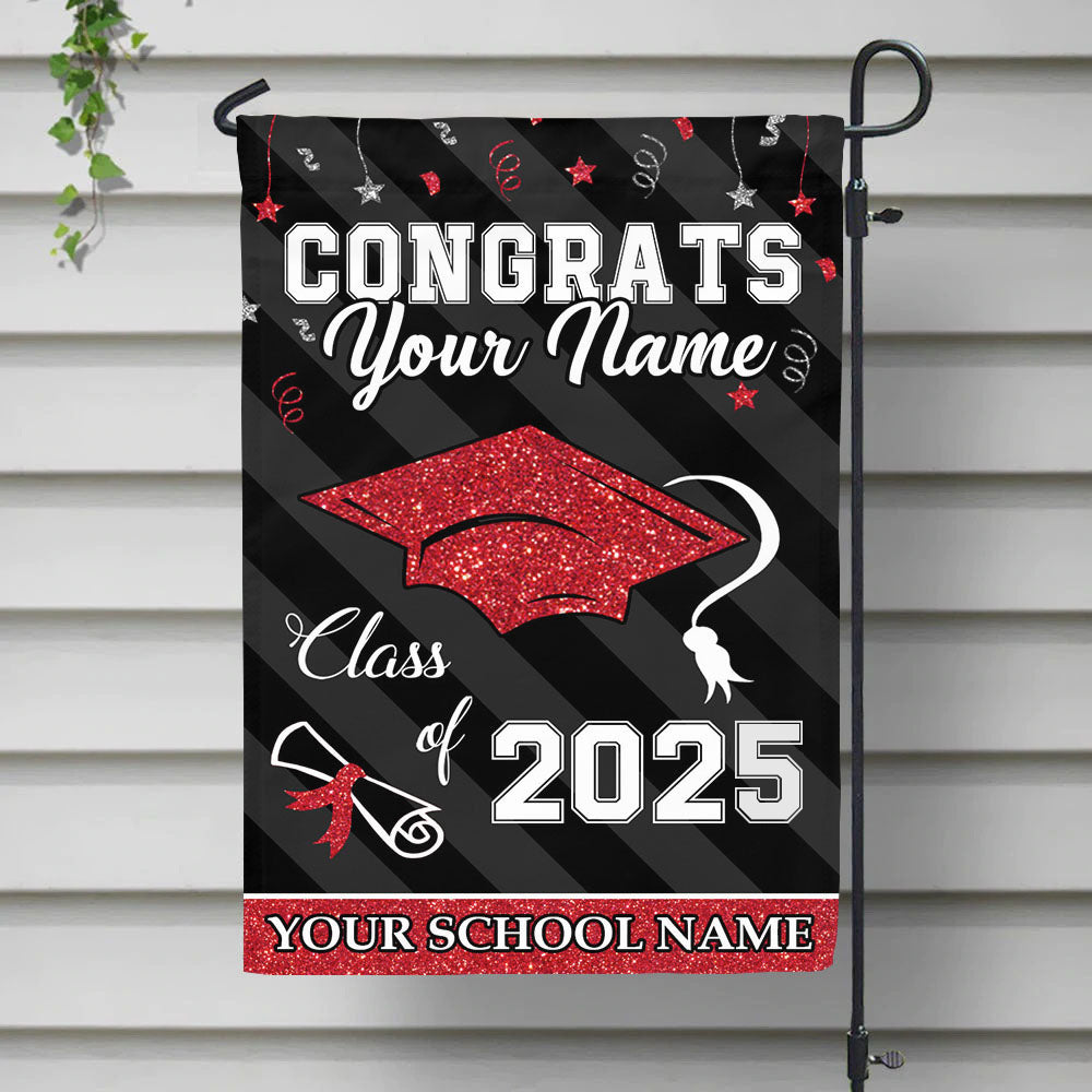 Custom Congrats Class Of 2025 Glitter Graduation Garden Flag, Graduation Decorations