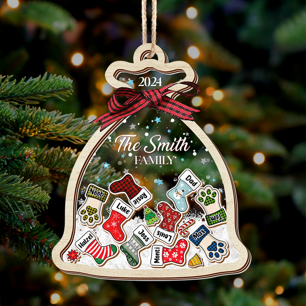 Personalized Shaker Ornament - Christmas Gift For Family - Santa Sack Ornament With Names FC