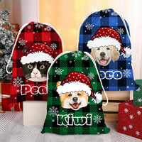 Thumbnail for Personalized Santa Sack - Christmas Gift For Pet Lovers - Plaid Pattern Face Photo AB