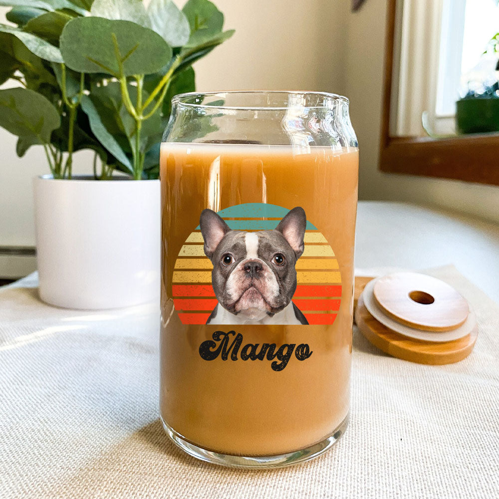 Custom Retro Style Dog Cat Photo Glass Bottle/Frosted Bottle With Lid & Straw, Pet Lover Gift AF