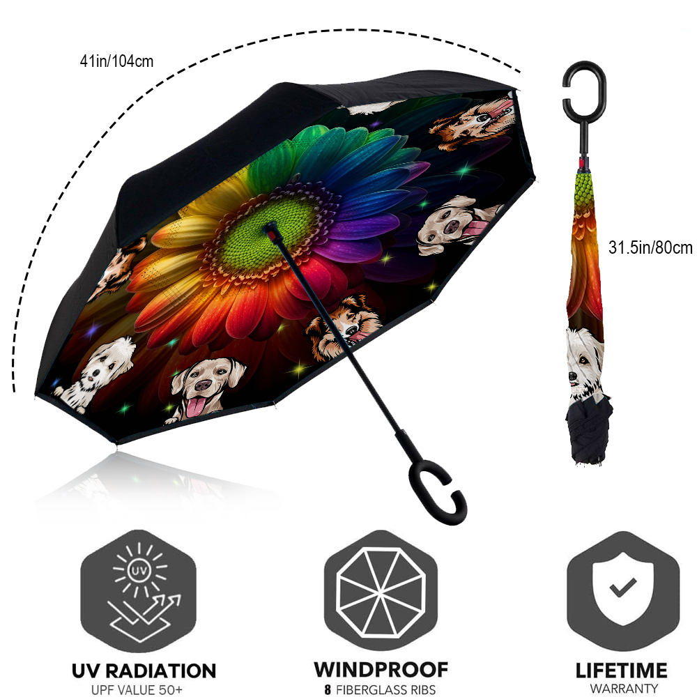 Custom Magical Dog Cat Windproof Reverse Upside Down C-Handle Double Layer Umbrella, Pet Lover Gift JonxiFon