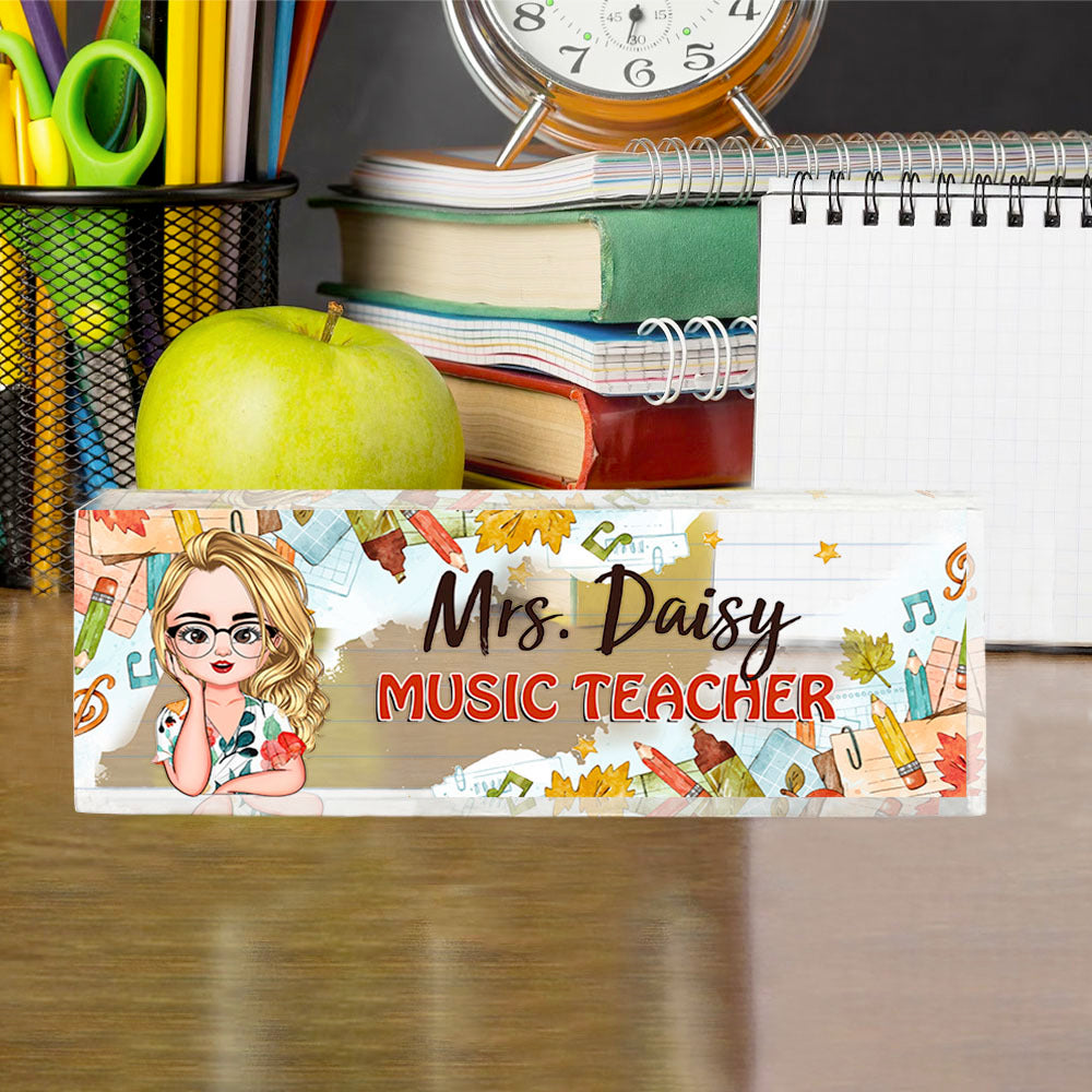 Custom Happy Teacher Name Acrylic Desk Name Plate, Gift For Teacher AI