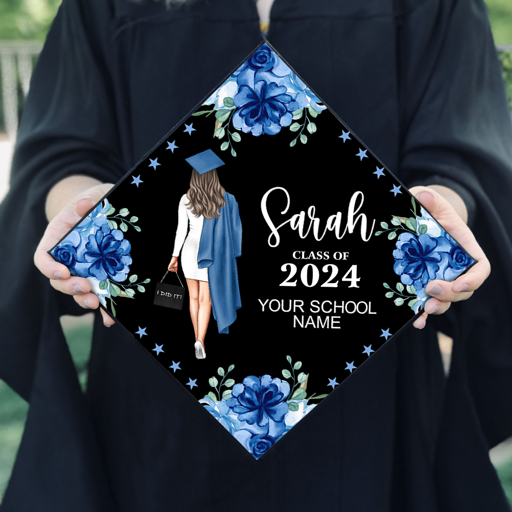 Personalized I Did It Floral Cap Topper, 2024 Graduation Keepsake Gift FC