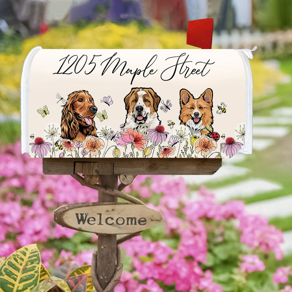 Custom Flowers Dog Cat Address Mailbox Cover, Dog Lover Gift AF
