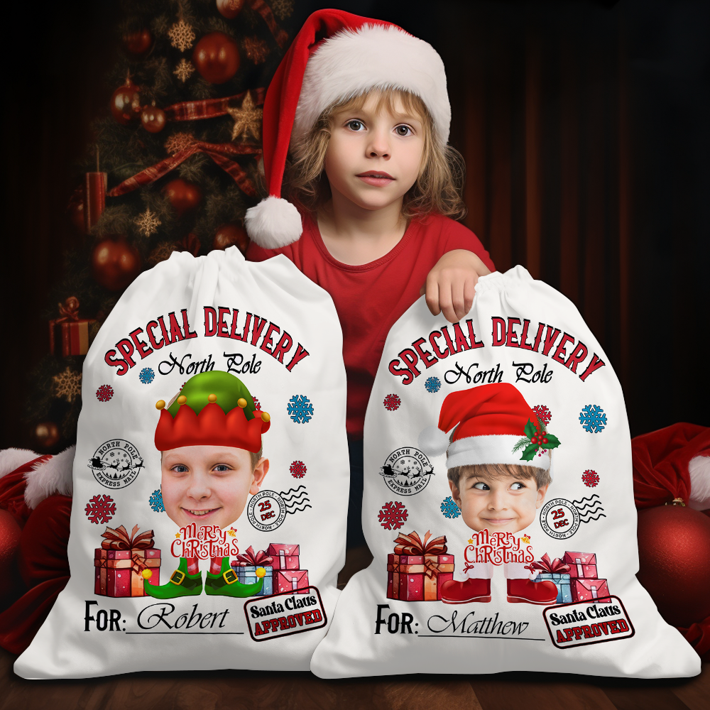 Personalized Santa Sack - Christmas Gift For Family - Face Photo Santa Costumes AB