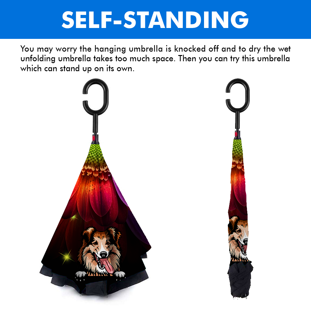 Custom Magical Dog Cat Windproof Reverse Upside Down C-Handle Double Layer Umbrella, Pet Lover Gift JonxiFon