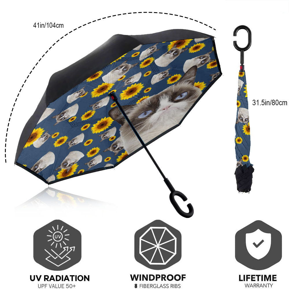 Custom Pet Photo Windproof Reverse Upside Down C-Handle Double Layer Umbrella, Gift For Pet Lover JonxiFon