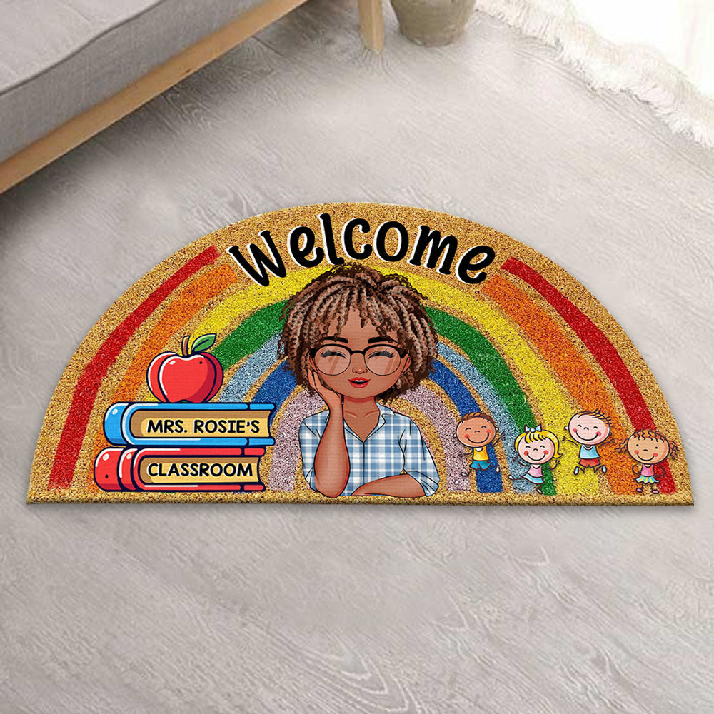 Custom Welcome Teacher Rainbow Shaped Doormat, Gift For Teacher AB
