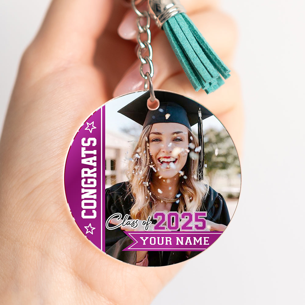 Personalized Congrats Class Of 2025 Acrylic Keychain With Tassel, Graduation Keepsake FC