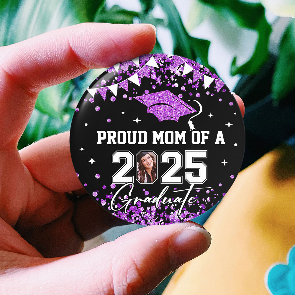 Personalized Proud Family 2025 Graduation Glitter Color Pin Button Badge, Graduation Gift