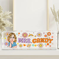 Thumbnail for Personalized Acrylic Desk Name Plate - Gift For Teacher - Teacher's Name With Flowers & Rainbow AI