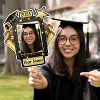 Thumbnail for Custom Certificate & Star Photo Graduation Face Fans With Wooden Handle, Gift For Graduation Party