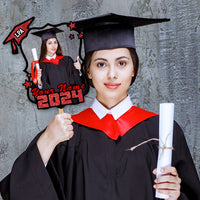 Thumbnail for Custom Photo Graduation Cap With Stars 2024 Face Fans With Wooden Handle, Gift For Graduation Party FC