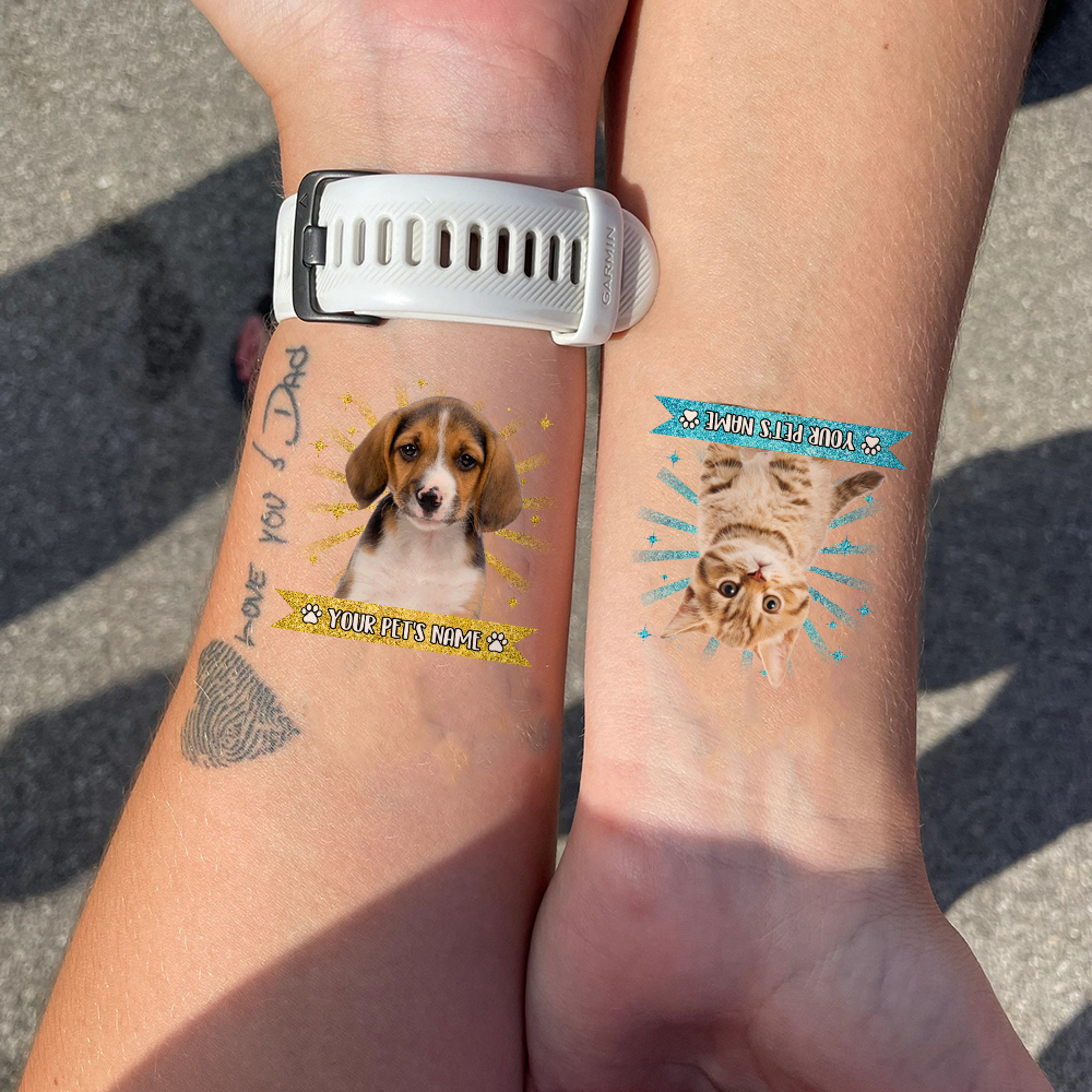 Personalized Funny Pet Photo Glitter Temporary Tattoos, DIY Gift For Dog Cat Lovers JonxiFon