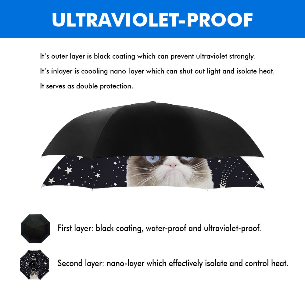 Custom Galaxy Dog Cat Photo With Name Windproof Reverse Upside Down C-Handle Double Layer Umbrella, Pet Lover Gift JonxiFon