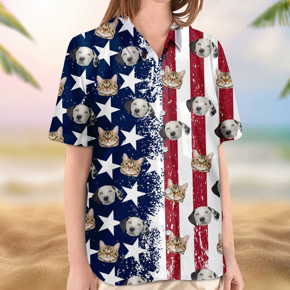 Custom Face American Flag Set Hawaiian Shirt For Pet & Human, Gift For Pet Lover AI