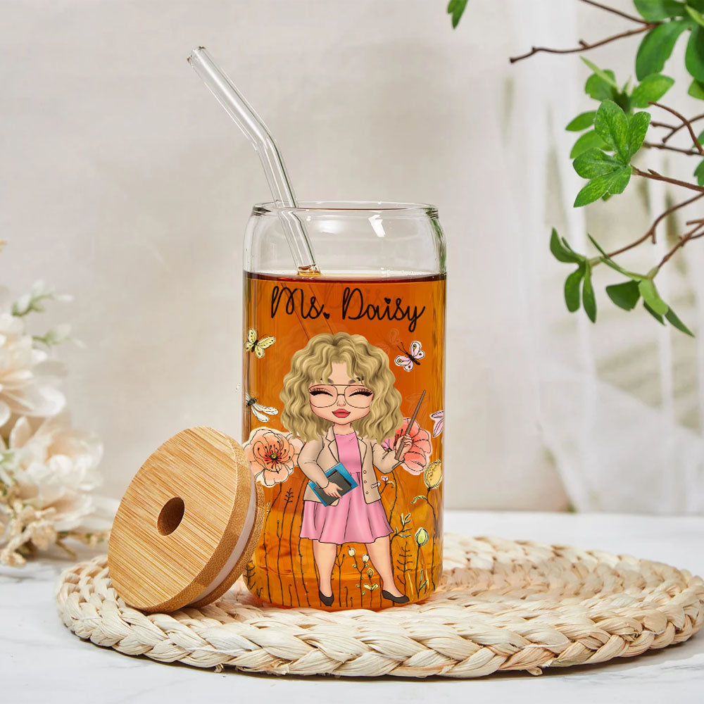 Personalized Daisy Glass Cup, Beer Can Glass With Lid & Straw