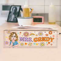 Thumbnail for Personalized Acrylic Desk Name Plate - Gift For Teacher - Teacher's Name With Flowers & Rainbow AI