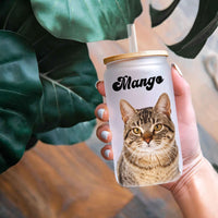 Thumbnail for Custom Portrait Photo Glass Bottle/Frosted Bottle With Lid & Straw, Pet Lover Gift AF