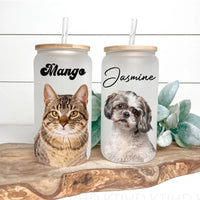Thumbnail for Custom Portrait Photo Glass Bottle/Frosted Bottle With Lid & Straw, Pet Lover Gift AF