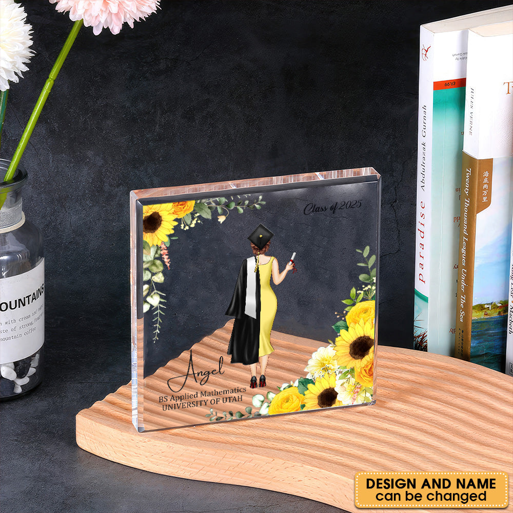 Custom Girl Name With Flowers Square Acrylic Block Graduation Keepsake, Graduation Gift