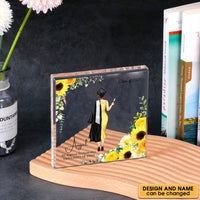 Thumbnail for Custom Girl Name With Flowers Square Acrylic Block Graduation Keepsake, Graduation Gift