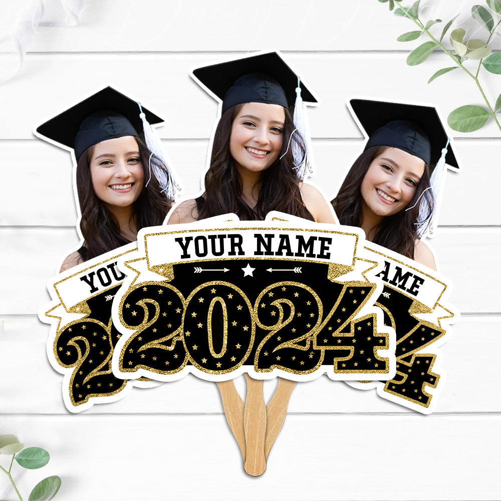Custom Graduation 2024 Face Fans With Wooden Handle, Gift For Graduation Party FC