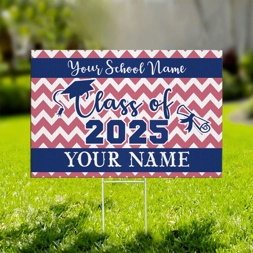 Custom Chevron Design Graduation Lawn Sign With Stake, Graduation Decorations