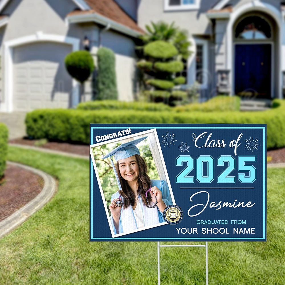 Custom Picture Class Of 2025 Graduation Lawn Sign, Graduation Decorations