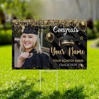 Thumbnail for Custom Photo Congratulations Black & Gold Graduation Lawn Sign, Graduation Decorations AN