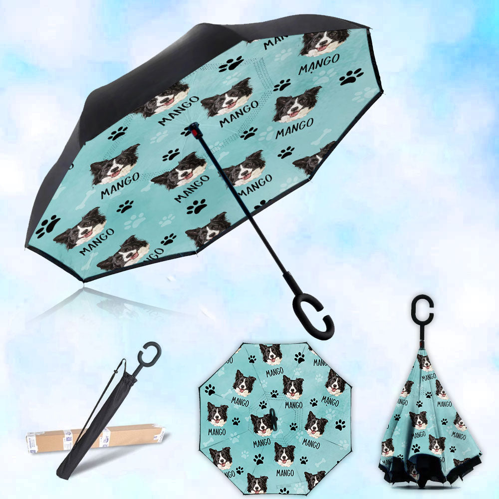 Custom Dog Cat Photo With Name Windproof Reverse Upside Down C-Handle Double Layer Umbrella, Pet Lover Gift JonxiFon