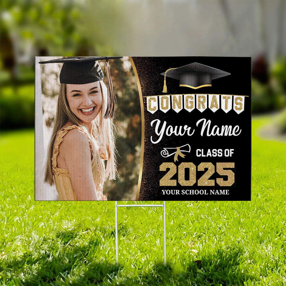 Congrats Class Of 2025 Personalized Photo Yard Sign With Stake, Graduation Decoration Gift