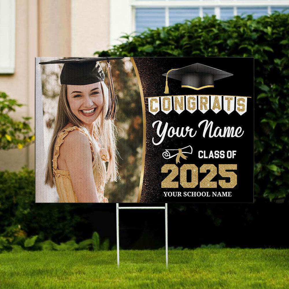 Congrats Class Of 2025 Personalized Photo Yard Sign With Stake, Graduation Decoration Gift