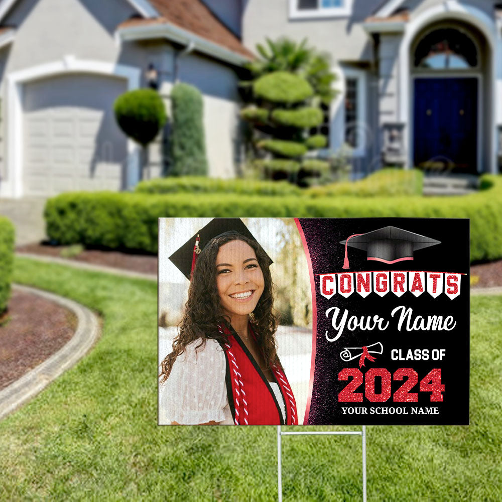 Congrats Class Of 2024 Personalized Photo Yard Sign With Stake, Graduation Decoration Gift