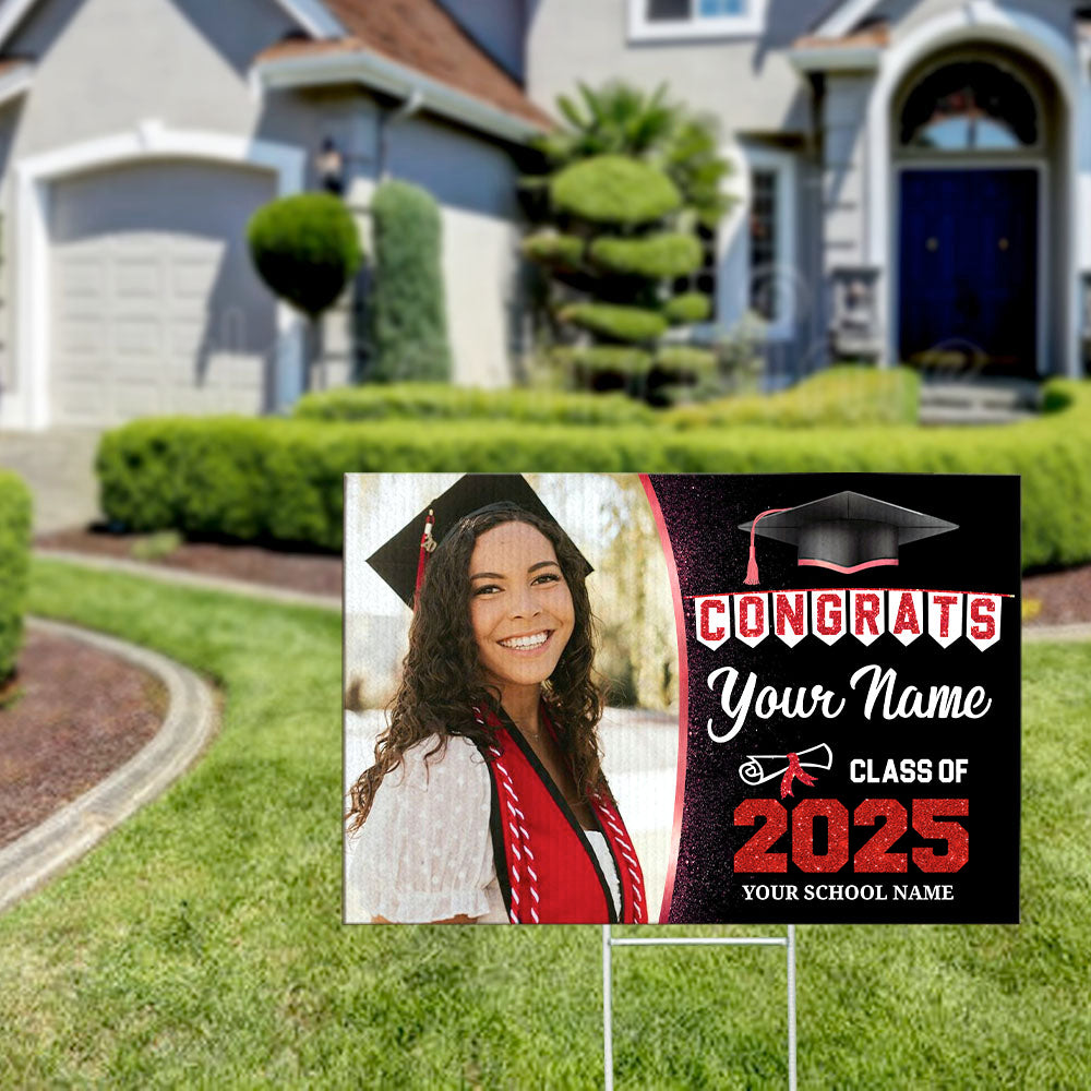 Congrats Class Of 2025 Personalized Photo Yard Sign With Stake, Graduation Decoration Gift