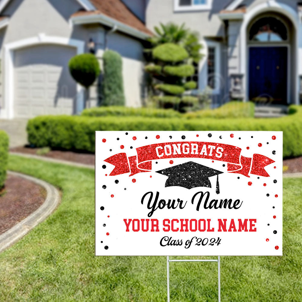 Custom Congrats Sparkling Graduation Lawn Sign With Stake, Graduation Decorations AN