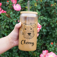 Thumbnail for Custom Dog Face Line Drawing Glass Bottle/Frosted Bottle With Lid & Straw AF