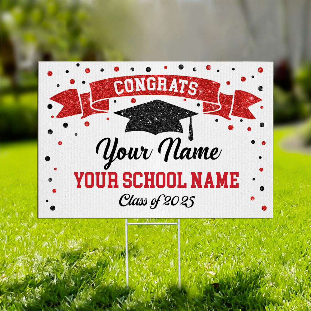 Custom Congrats Sparkling Graduation Lawn Sign With Stake, Graduation Decorations