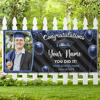 Thumbnail for Custom Photo Congratulations Black & Gold Graduation Banner, Graduation Decorations