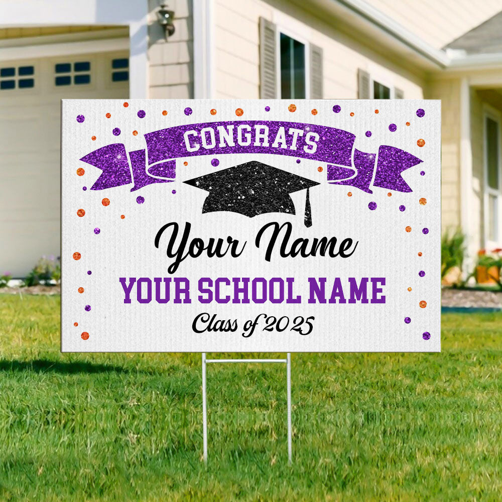 Custom Congrats Sparkling Graduation Lawn Sign With Stake, Graduation Decorations