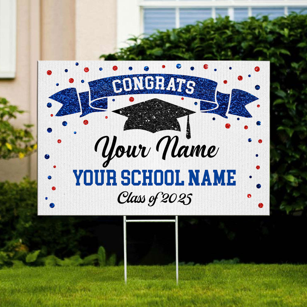 Custom Congrats Sparkling Graduation Lawn Sign With Stake, Graduation Decorations