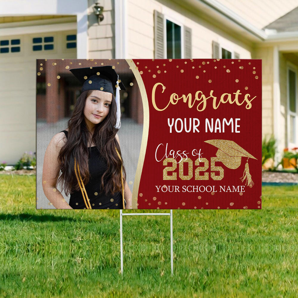 Custom Congrats Graduation Photo Lawn Sign With Stake, Graduation Decorations