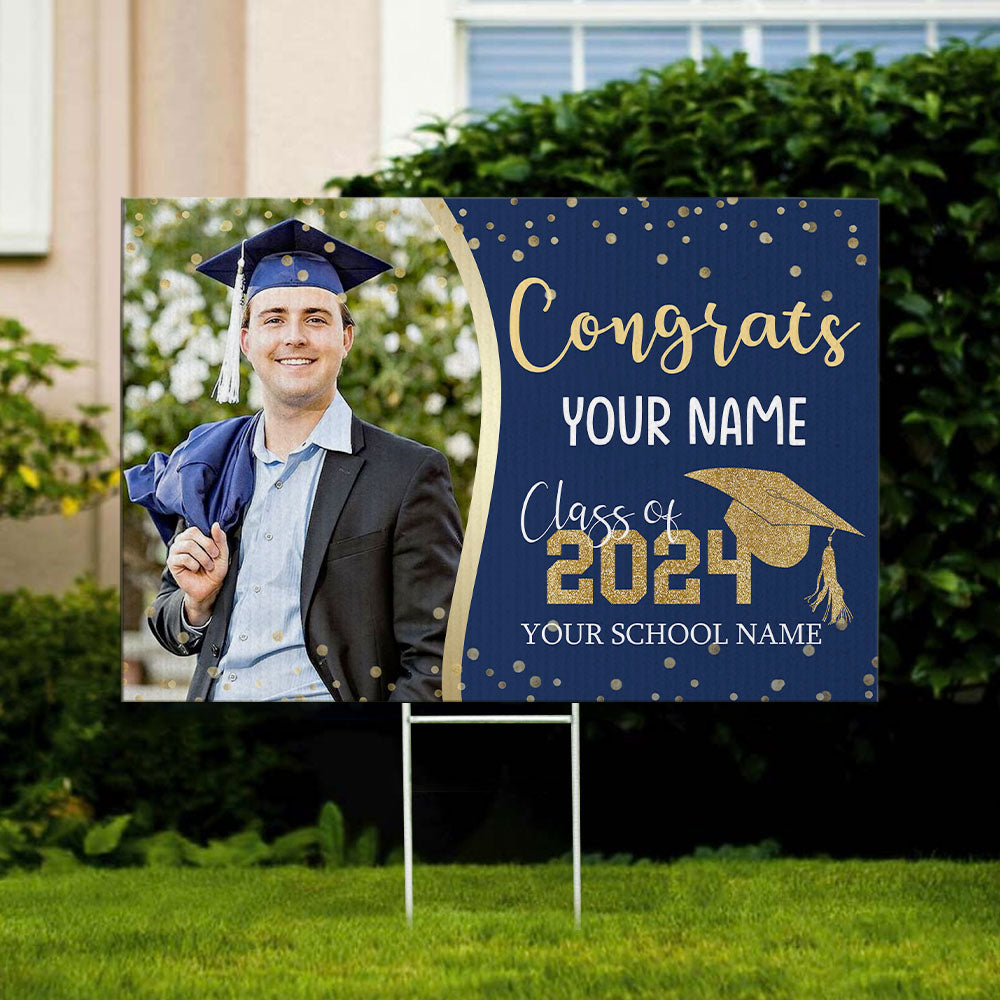 Custom Congrats Graduation Photo Lawn Sign With Stake, Graduation Decorations AN