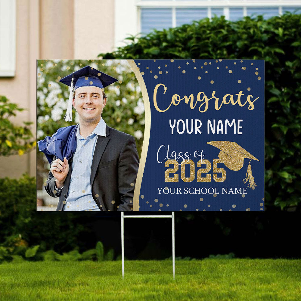 Custom Congrats Graduation Photo Lawn Sign With Stake, Graduation Decorations